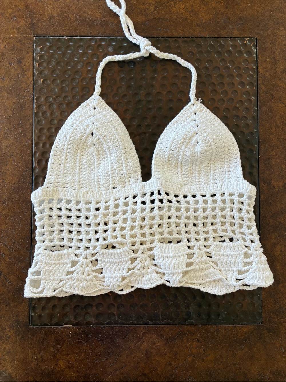 Handmade White Crochet Halter Crop Top
